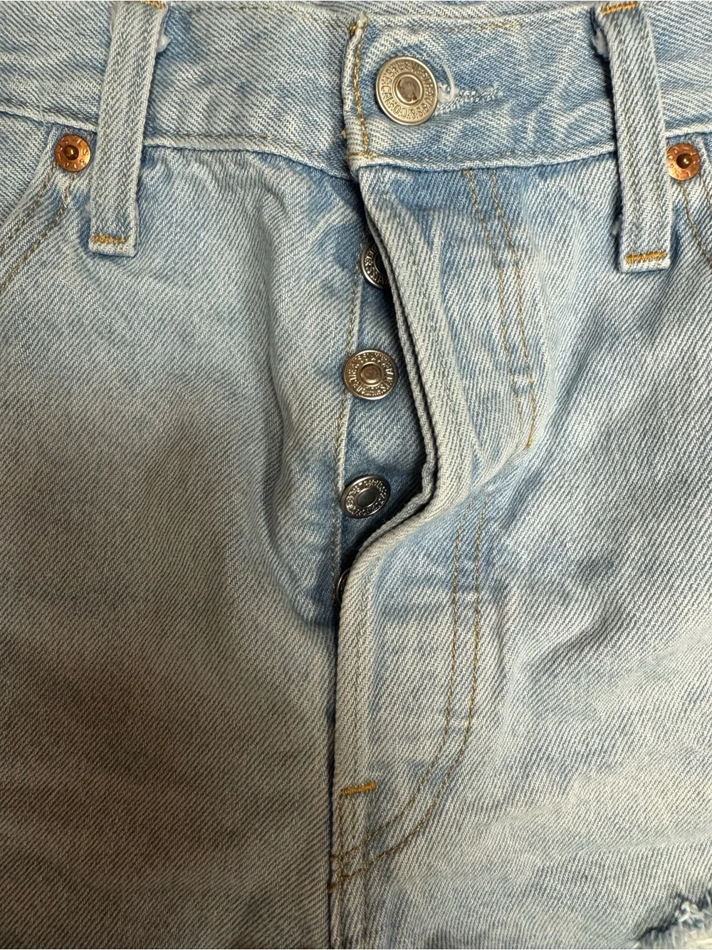 Levi’s 501 Button Fly Distressed Denim Shorts Women’s W32 – EUC